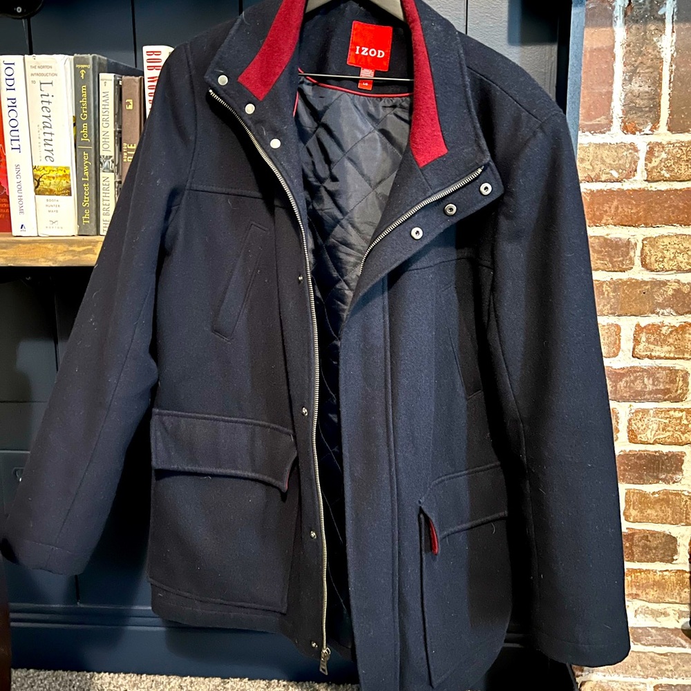 Izod Men’s Large Wool Peacoat with Quilted Lining - Navy